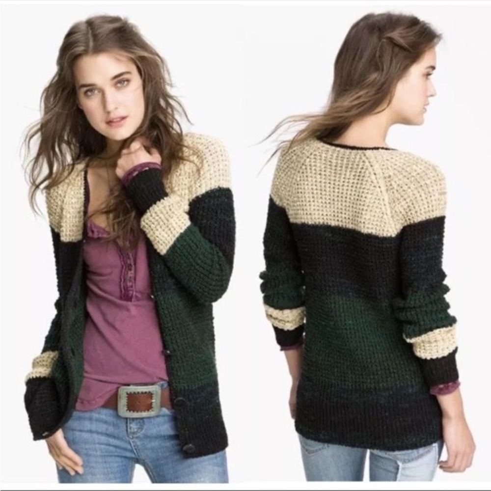 Free people multi Colorblock Knit Women's Sweater cardigan
